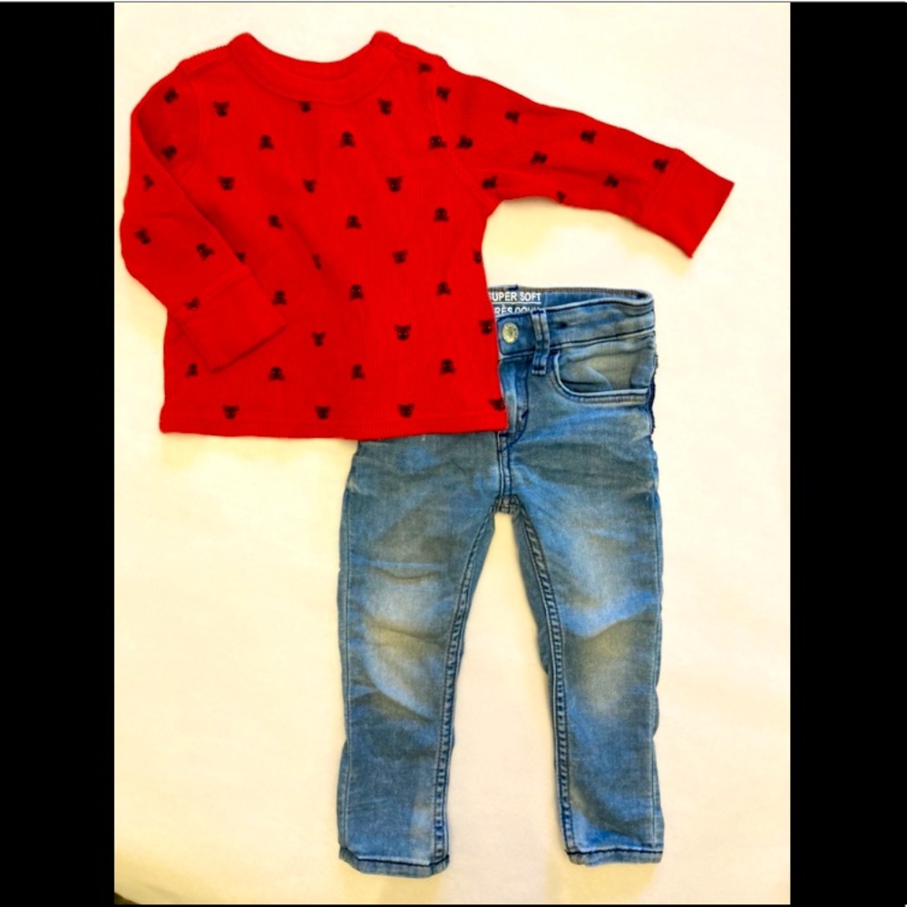 Toddler thermal skull ☠️ shirt and favorite jeans